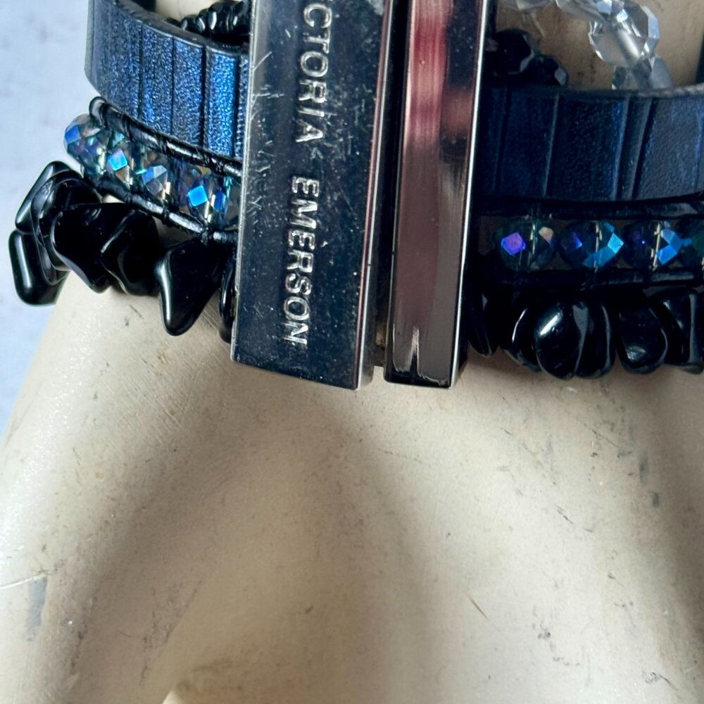 VICTORIA EMERSON MULTI STRAND-LAYERED BOHO CUFF BRACELET SILVER TONE 7.3” - Picture 5 of 5